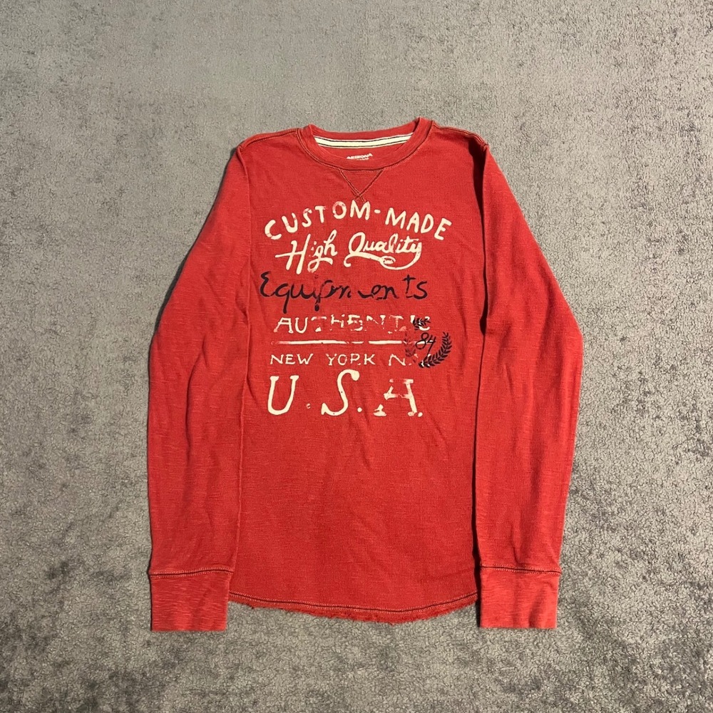 Y2K Arizona Jean Co Mens Red Thermal Graphic Long Sleeve Shirt Small